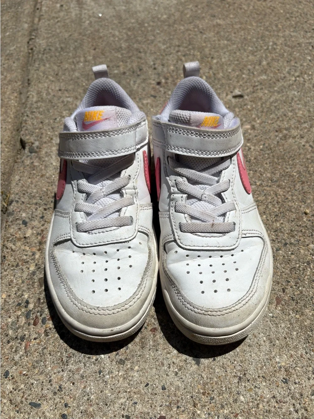 White Nike Sneakers with Pink Swoosh kids size 13C